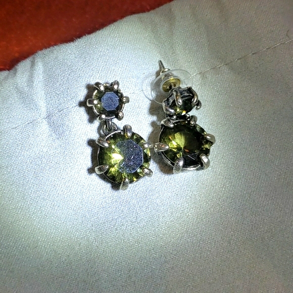 Quartz and Silvertone Earrings - Picture 2 of 5